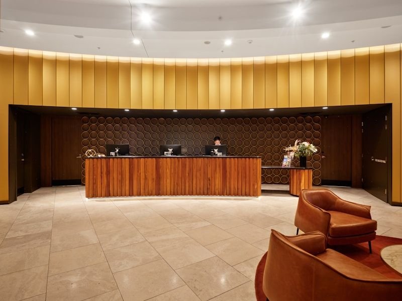 Reception desk and waiting area at the entrance