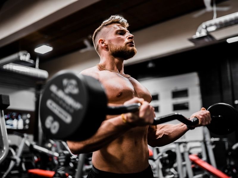 Muscle Building at FITZONE — Member performing a barbell curl on the training floor