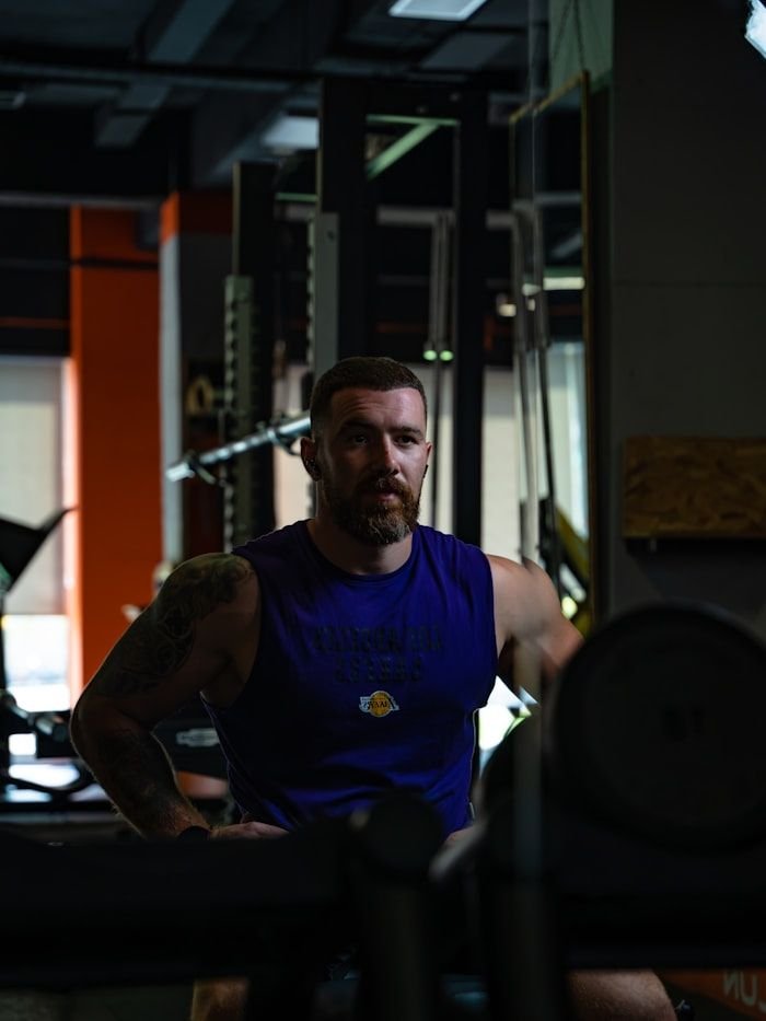 Member Mike resting between sets on a bench